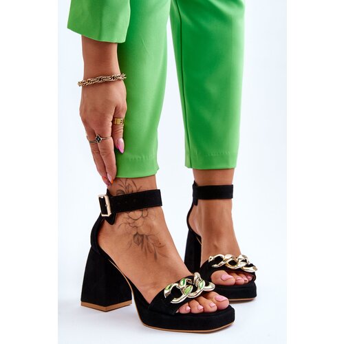 Lewski Shoes Women&amp;#039;s Suede Sandals With Massive Heels 3207 Black Slike