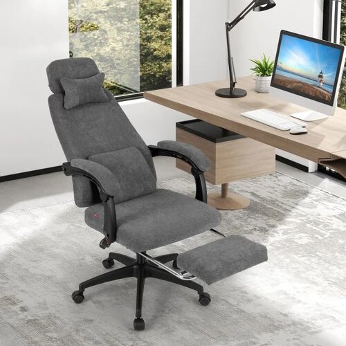 Ergonomski pisarni&amp;scaron;ki stol z zložljivim naslonom za noge in nastavljivim naslonjalom, siv Slike