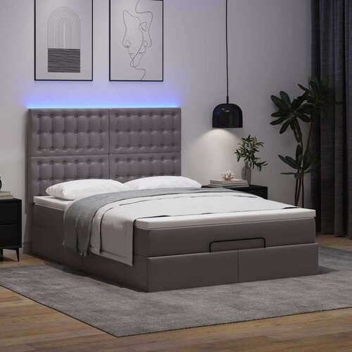  Otomanski krevet s madracima i LED sivi 140x190cm umjetna koža Cene