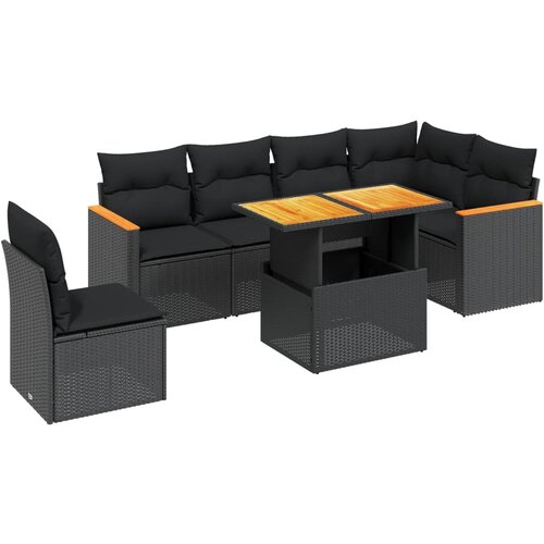 Maison Chic Seti vrtnega pohištva - Vrtna garnitura - Vrtni pohištvo set 7-delna z blazinami črn poli ratan, (21803557) Cene