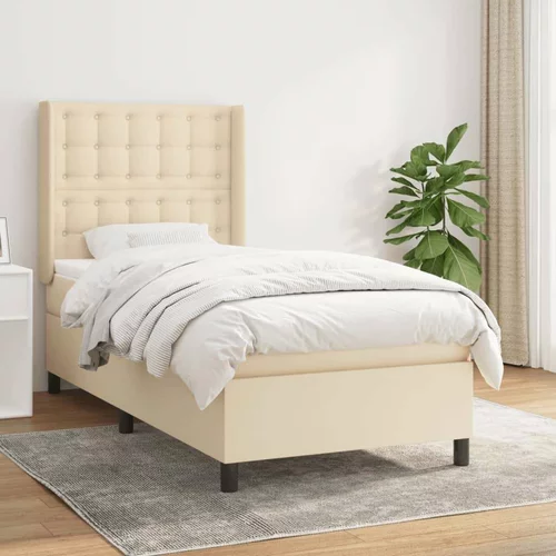  Krevet s oprugama i madracem krem 90 x 190 cm od tkanine