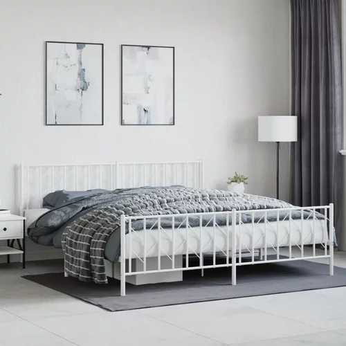 Metalni okvir kreveta uzglavlje i podnožje bijeli 193 x 203 cm