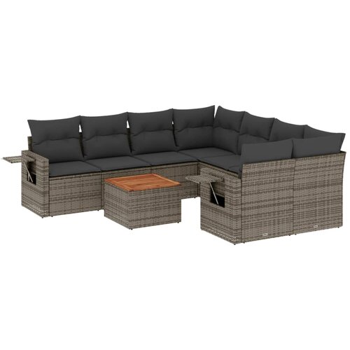  9-dijelni set vrtnih sofa od poliratana s jastucima sivi Slike