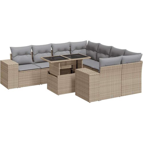 vidaXL 9-dijelni set vrtnih sofa s jastucima bež od poliratana Cijene