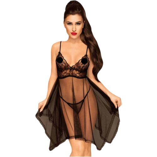 Penthouse Naughty Doll - asimetrična čipkasta haljina s tangama (crna) - M/L Cijene