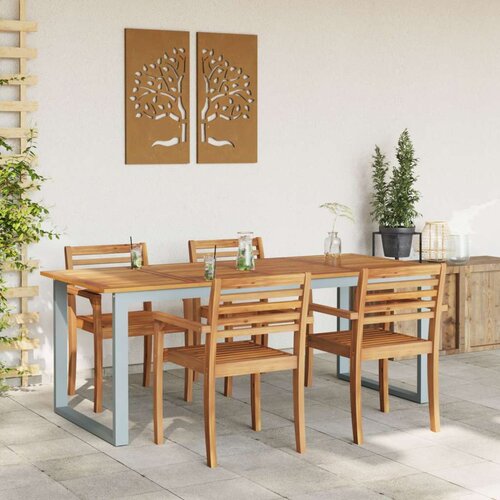 Vanjski blagovaonski stol sivi 200x90x75 cm čelični i solidno drvo akacija Slike