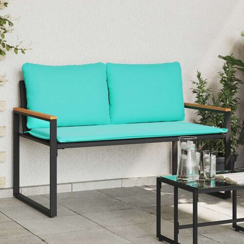  Klupa s jastukom Crna i Tirkizna 115 x 65 x 72 cm Ratan Cijene