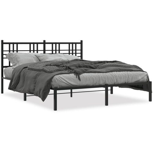 Maison Chic Kovinski Posteljni okvir - Dvoposteljna postelja - Zakonska postelja z vzglavjem črn 150x200 cm, (21692397) Slike