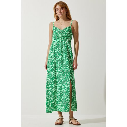 Happiness İstanbul Women's Green Strap Patterned Viscose Dress Slike