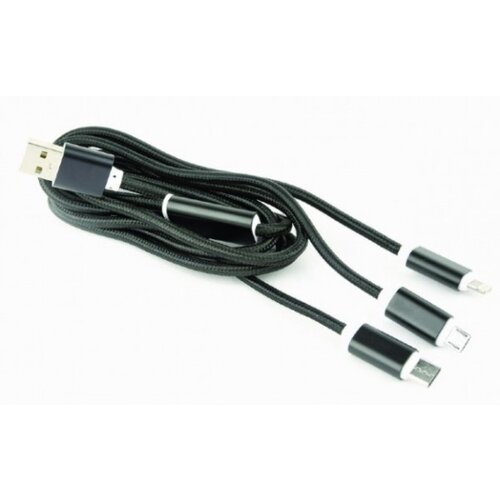 Gembird USB 3-in-1 charging splitter cable iPhone, micro-USB and/or USB-C device, black, 1 m CC-USB2-AM31-1M Slike