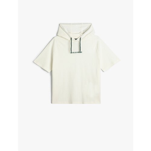 Koton Hooded T-Shirt Motto Printed Short Sleeve Cene