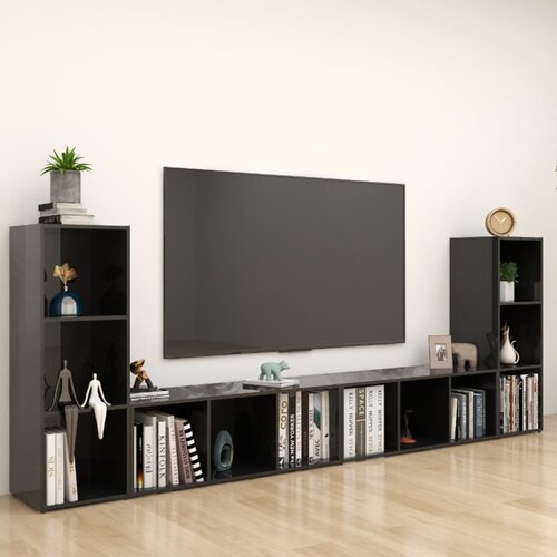 VidaXL TV omarice 4 kosi visok sijaj črne 107x35x37 cm iverna plo&amp;scaron;ča Slike