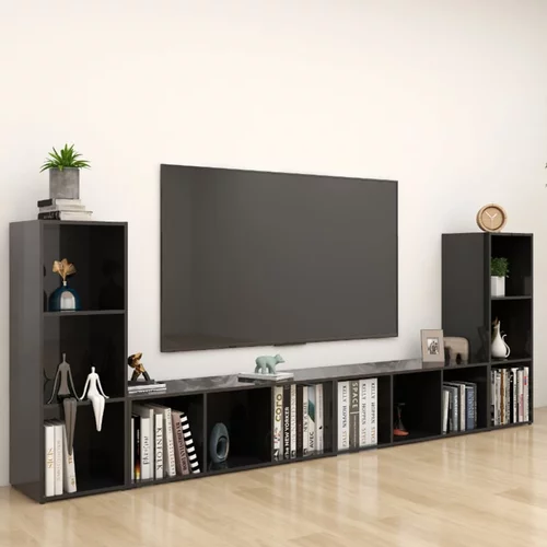 vidaXL TV omarice 4 kosi visok sijaj črne 107x35x37 cm iverna plošča