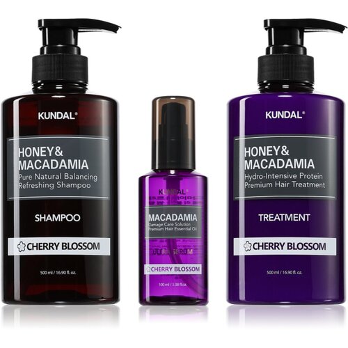KUNDAL Honey &amp;amp; Macadamia Cherry Blossom set za suhe in po&amp;scaron;kodovane lase Slike