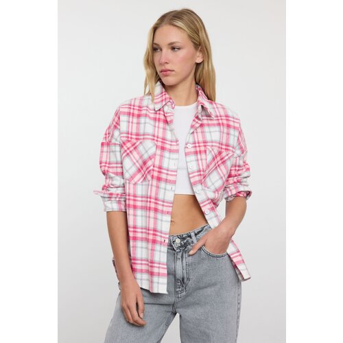 Trendyol pink Plaid Oversized Wide Pattern Woven Shirt Cene