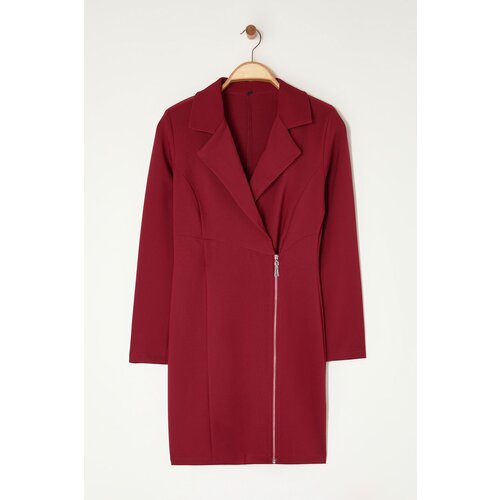 Trendyol burgundy Jacket Collar Zipper Detailed Woven Dress Cene