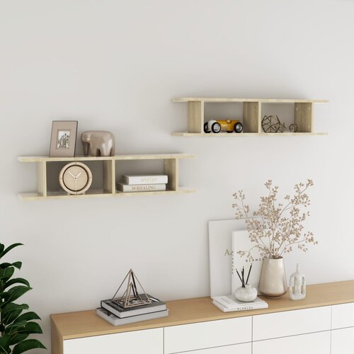 VidaXL Zidne police 2 kom boja hrasta sonome 90x18x20 cm od iverice Slike