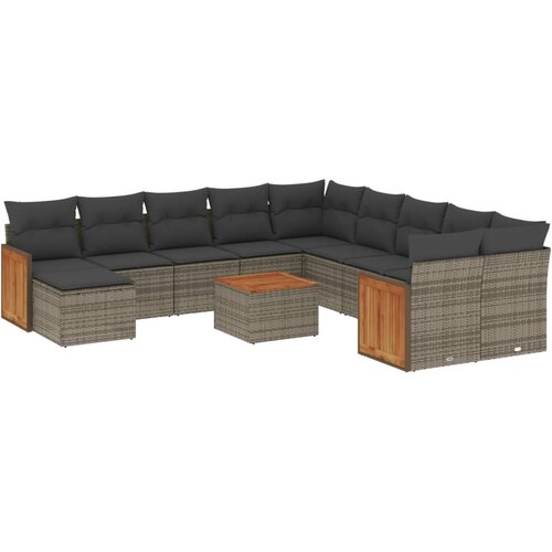  12-dijelni set vrtnih sofa od poliratana s jastucima sivi Slike