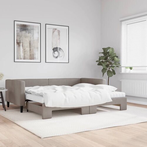 VidaXL Izvlečna dnevna postelja z vzmetnicami taupe 90x200 cm blago Slike