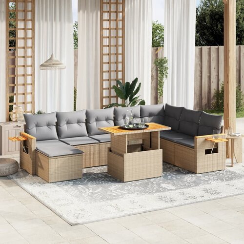 vidaXL 9-dijelni set vrtnih sofa s jastucima bež od poliratana Cijene