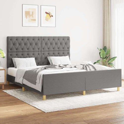  Posteljni okvir z vzglavjem temno siv 160x200 cm blago, (20788153) Slike