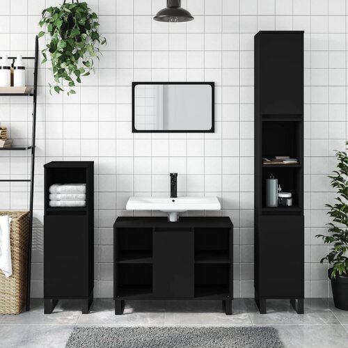VidaXL Kopalni&amp;scaron;ka omarica črna 80x33x60 cm inženirski les Slike