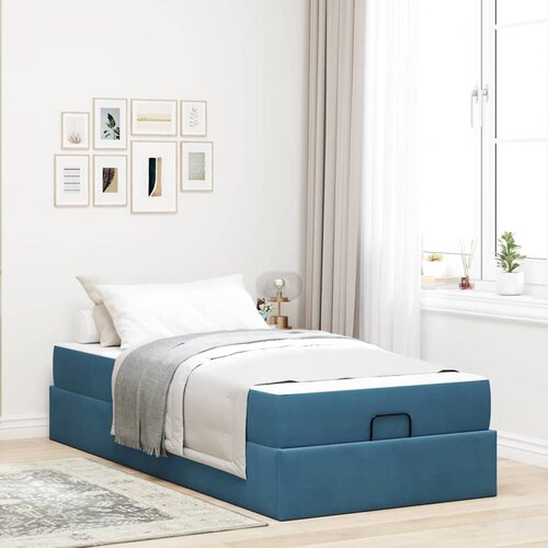 vidaXL Konstrukcija postelje s shranjevanjem Modra 90 x 200 cm Žamet Cene