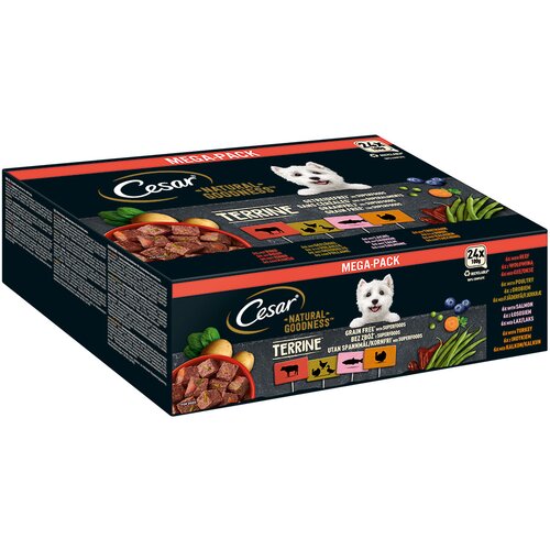 Cesar Natural Goodness brez žitaric s superživili 48 x 100 g - Me&amp;scaron;anica Terrine (perutnina, puran, govedina, losos) Slike
