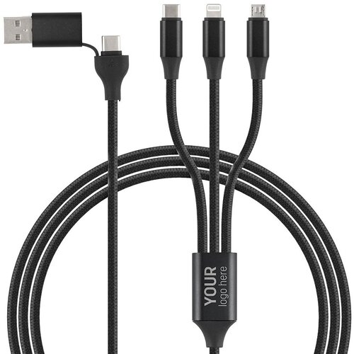 Meixi USB kabl FLET 6u1 60W &ndash; Micro-USB/ Lightning i Type-C/ PD/ najlon 1/2 m/ crni Cene