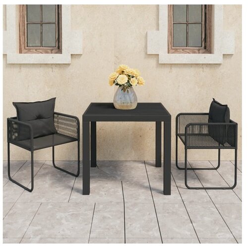  3-dijelni vrtni blagovaonski set od PVC ratana crni Cene