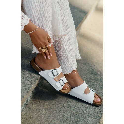 EVENTO Women&amp;#039;s Slides On Cork Platform With Buckles White Redore Slike