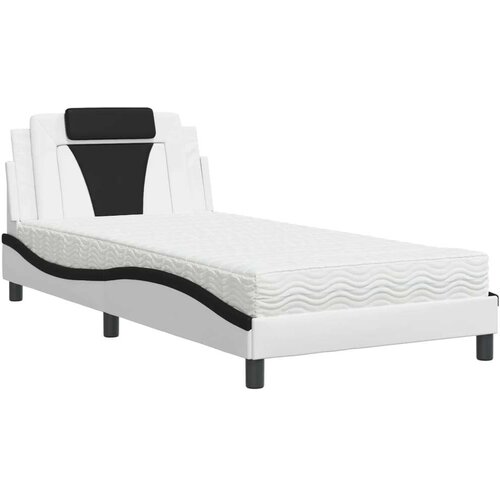  Krevet s madracem bijelo-crni 100 x 200 cm od umjetne kože Slike