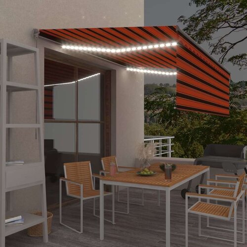 vidaXL Ročno zložljiva tenda s senčilom LED 4x3 m oranžna in rjava Cene