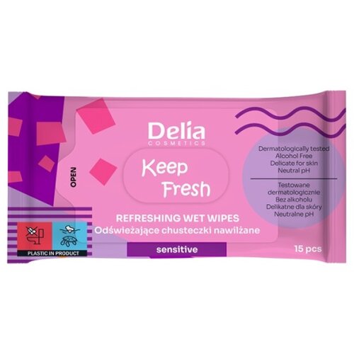 Delia KEEP FRESH Sensitive Vlažne Maramice 15 kom | Cosmetics | Kozmo Slike