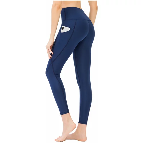 LOS OJOS Women's Navy High Waist Two Pockets Consolidating Sports Leggings.
