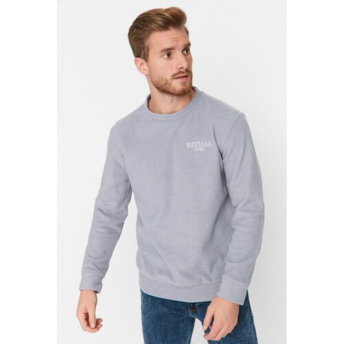 Trendyol Gray Men Regular Fit Crew Neck Fleece Sweatshirt Slike