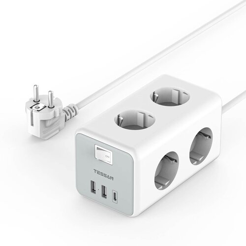 TESSAN Namizni razdelilec 306C (TS-306-C), 6x vtičnica, 2x USB-A, 1x USB-C, 2 m kabel, (5000257223) Slike