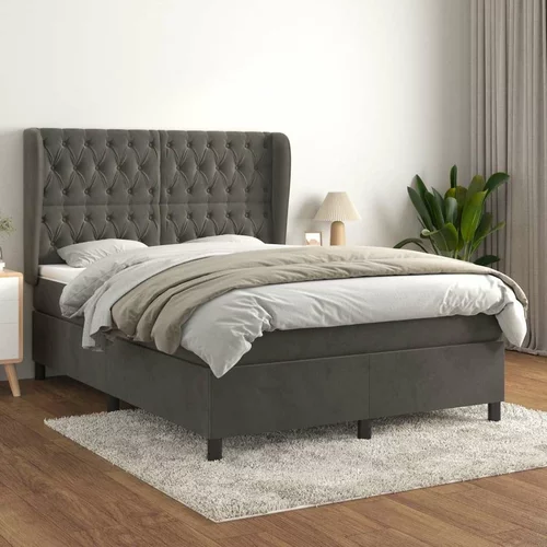  Box spring postelja z vzmetnico temno siva 140x200 cm žamet, (20790993)