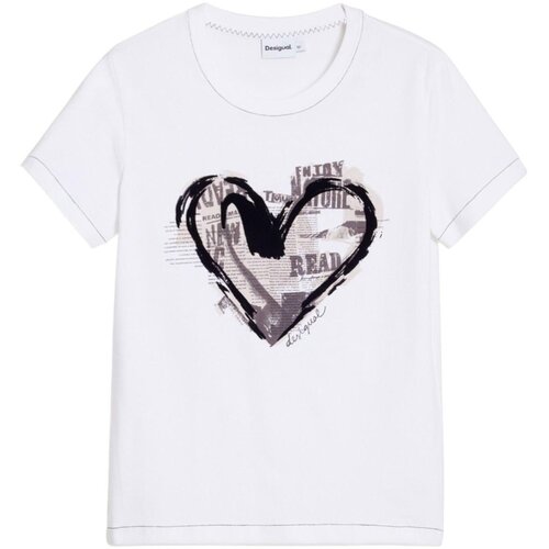 Desigual Majice s kratkimi rokavi TS_LETTER CORE 25WWTK04 Bela Slike