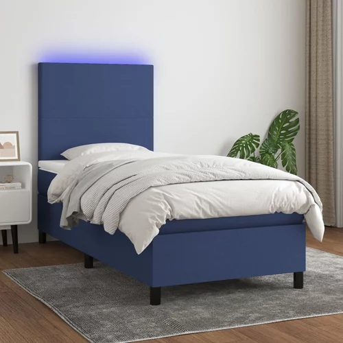  Krevet box spring s madracem LED plavi 100x200 cm od tkanine