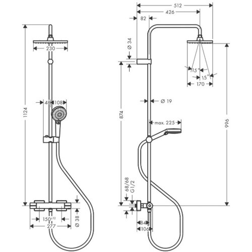 Hansgrohe tu&amp;scaron; set s termostatsko armaturo ECOSMART 230 Slike