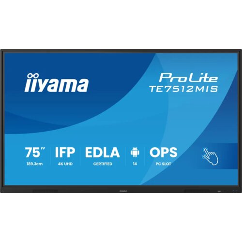 Iiyama DS TE7512MIS 189.3cm VA TOUCH 75&amp;#039;&amp;#039; /3840x2160 /VGA /2xHDMI /2xUSB-C Slike