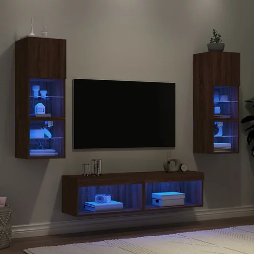  6-dijelni zidni TV elementi s LED svjetlima boja smeđeg hrasta