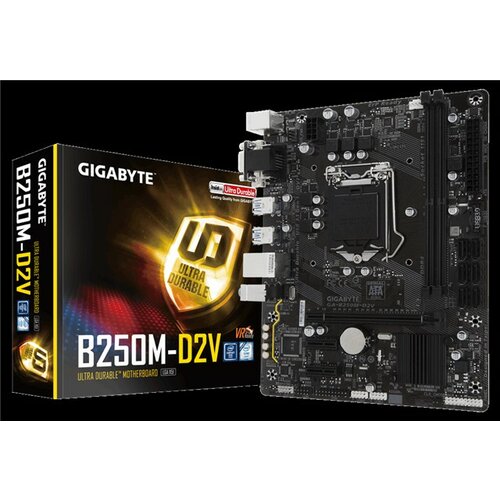 Gigabyte GA-B250M-D2V, Intel B250, VGA by CPU, PCI-Ex16, 2xDDR4, VGA/DVI/USB3.1(Gen1), mATX (Socket 1151) matična ploča Slike