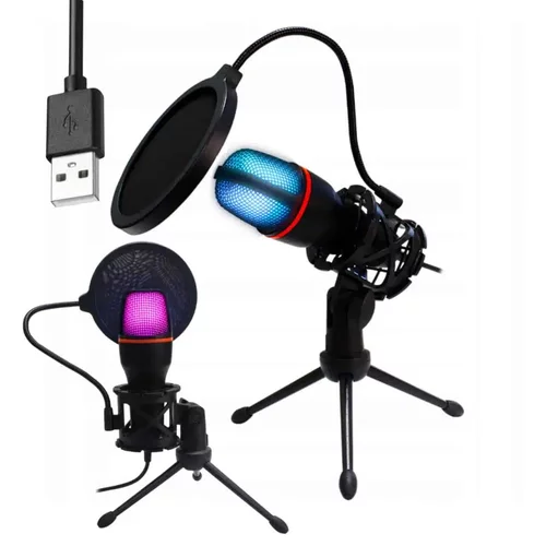  Namizni LED RGB kondenzatorski stoječi mikrofon USB + stativ