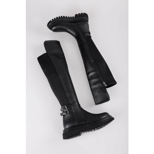 Shoeberry Women's Jaffa Black Thick Soled Elastic Boots Cene