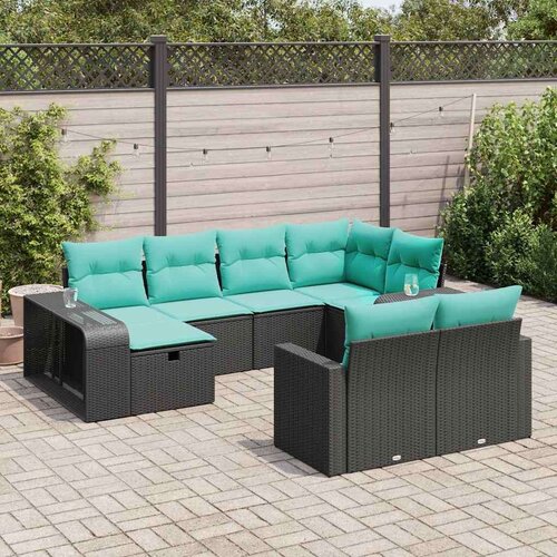  Vrtna garnitura - 10-dijelni set vrtnih sofa s jastucima crni od poliratana - Crna Bez stola 6 Cijene