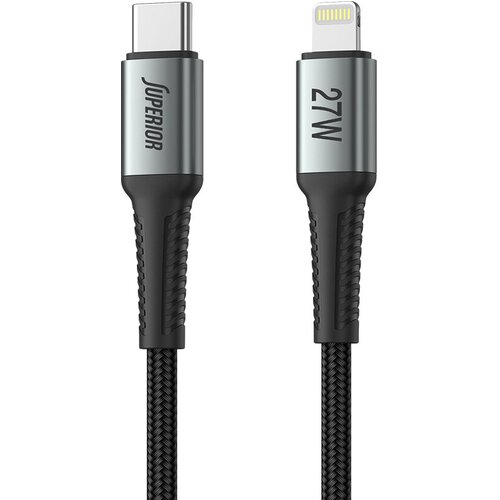 Superior USB data kabl SU-K109, Type-C na Lightning, Pleteni, 27W, 3A, 2 m, Crni Cene
