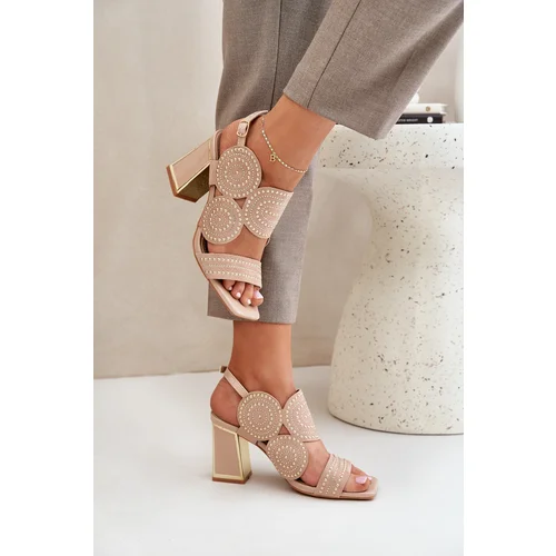 PS1 Embellished Heeled Sandals Dark Beige Delariona