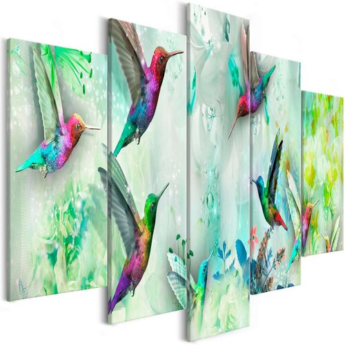  Slika - Colourful Hummingbirds (5 Parts) Wide Green 200x100 Slike